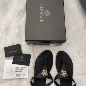 Versace Black and Gold Sandals with Medusa Emblem